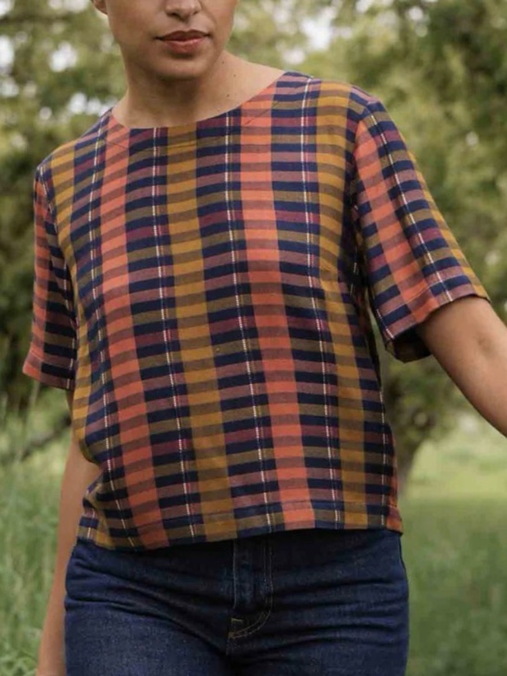 Bridge & Burn Leona Drape Blouse Cropped Shirt in Alpenglow Stripe Medium M